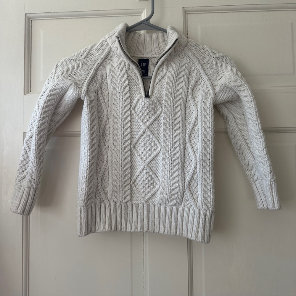 GAP kids cream quarter zip Cable Knit  fisherman’s Sweater cotton wool blend